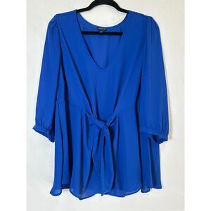 Torrid Women's Career Royal Blue Semi Opaque 1/2 Sleeve Front Tie Blouse Size 1X